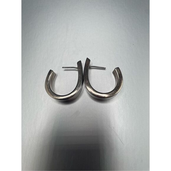 Vintage 925 Silver Chunky Broken Hoop Earrings Stamped - Picture 7 of 8